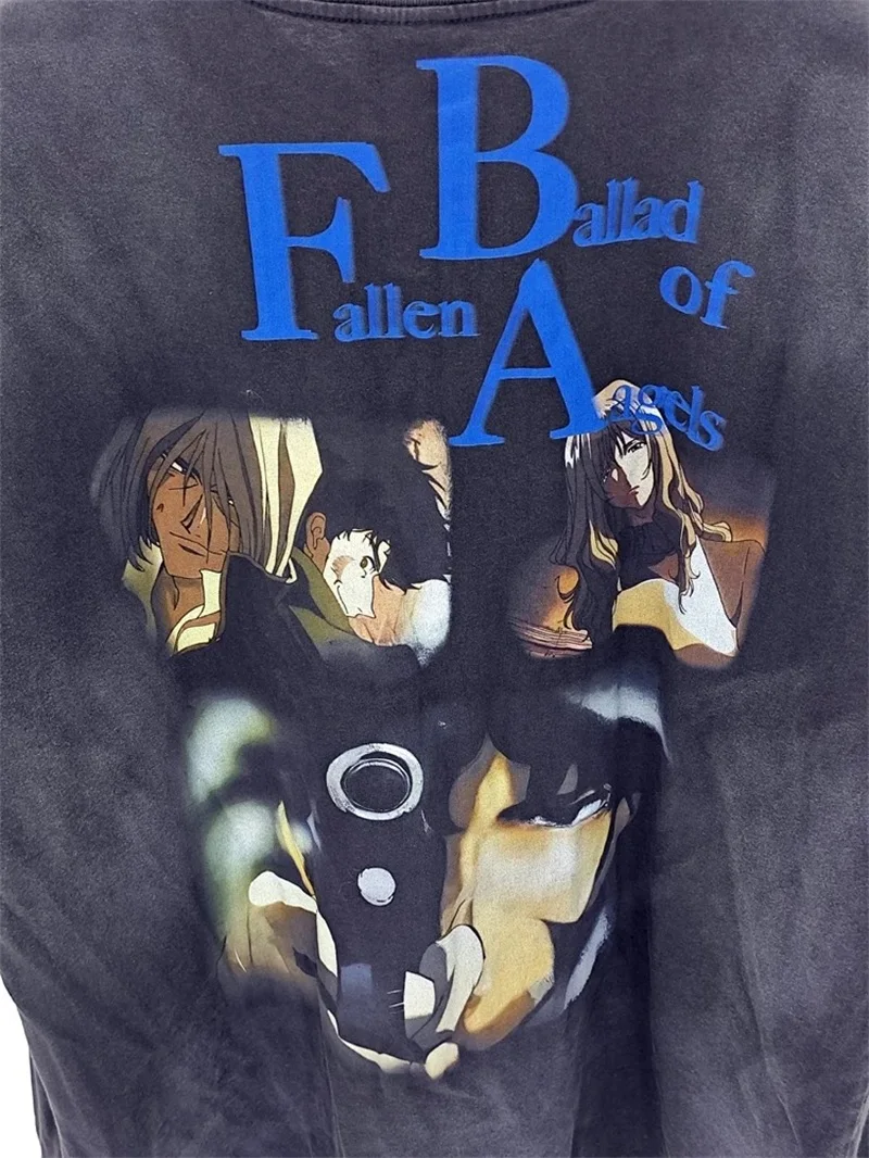 اليابانية الكرتون طباعة سانت مايكل قميص طويل الأكمام الرجال النساء غسلها القمصان السوداء