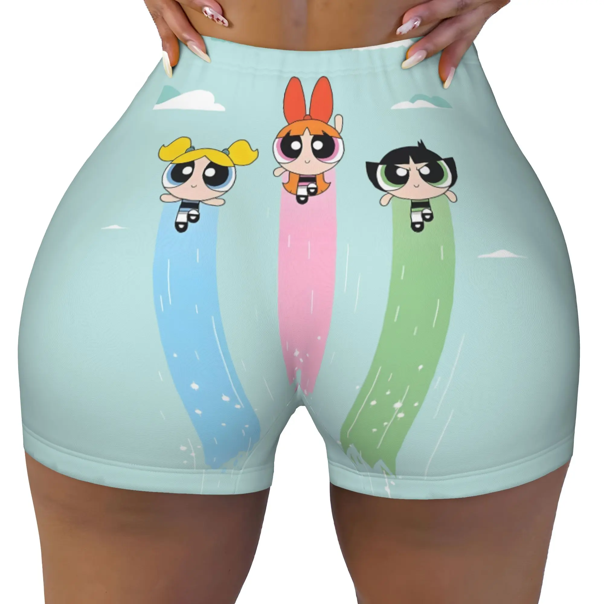 Custom Poweres Anime Puffes Running Volleyball Gym Shorts Women Buttercup Blossom Bunny Athletic Workout Yoga Shorts