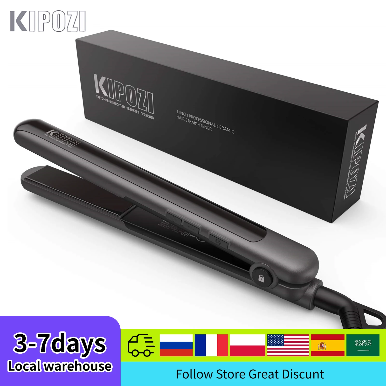 KIPOZI KP-177 Professional Straightener Flat iron and curling iron 2 in 1 with Digital LCD Display Dual Voltage Instant Heating