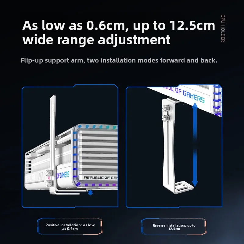 Aluminum GPU Brace Support for Vertical GPU in PC Case Universal Graphics Card Sag Bracket for Desktop Computer Gaming Build