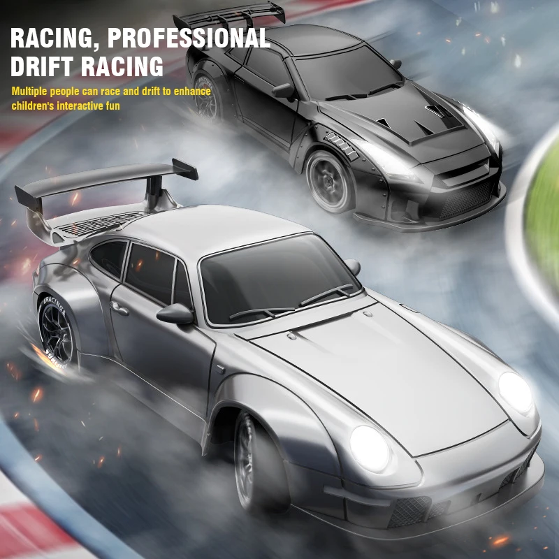 4WD RC Drift Vehicle 1/24 2.4GHz Full Proportion Steering Dual Motor Stunt Drift High-Speed Racing Car with LED Lights For boys