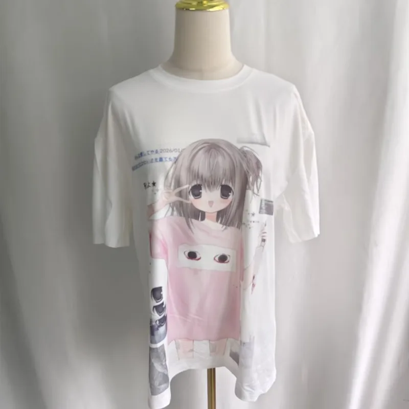 Kimutomo Women T Shirts Sweet Cartoon Printed Short Sleeve Loose Vintage Y2k Aesthetic Harajuku Tops Female Fashion Casual