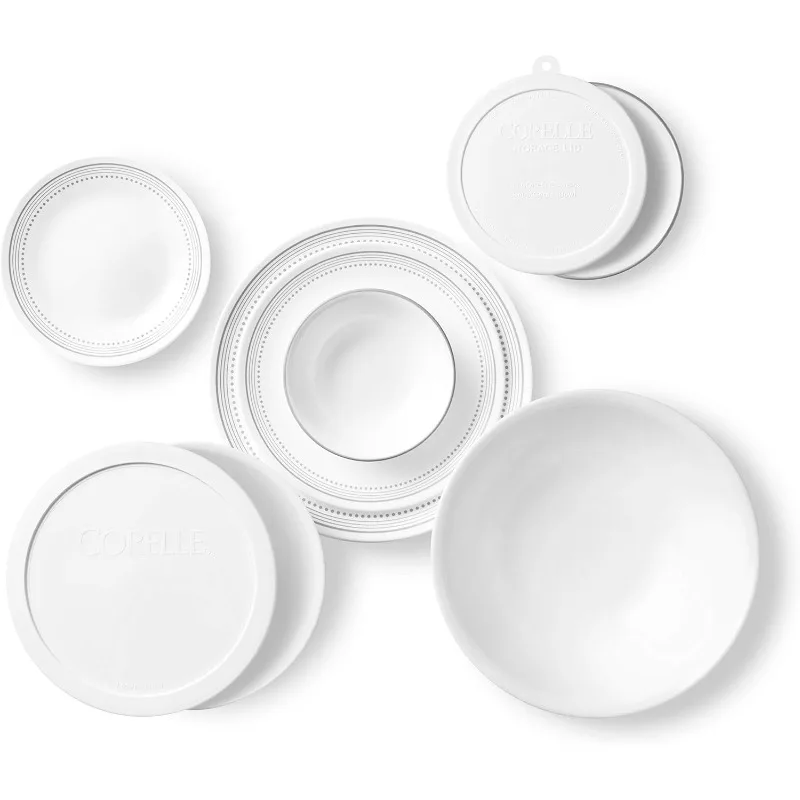 Corelle Vitrelle Service Voor Servieset, Drievoudig Glas-En Chipbestendig, Lichtgewicht Ronde Platen En Kommen Set