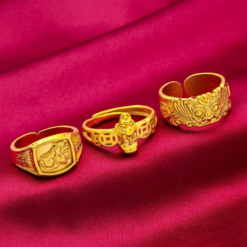 

24K Gold Pi Xiu Men's Ring, AU999 Pure - Tough 3D Pi Xiu Style, Texture Refraction, Finger Wealth Charm, Boss-Trendy Style
