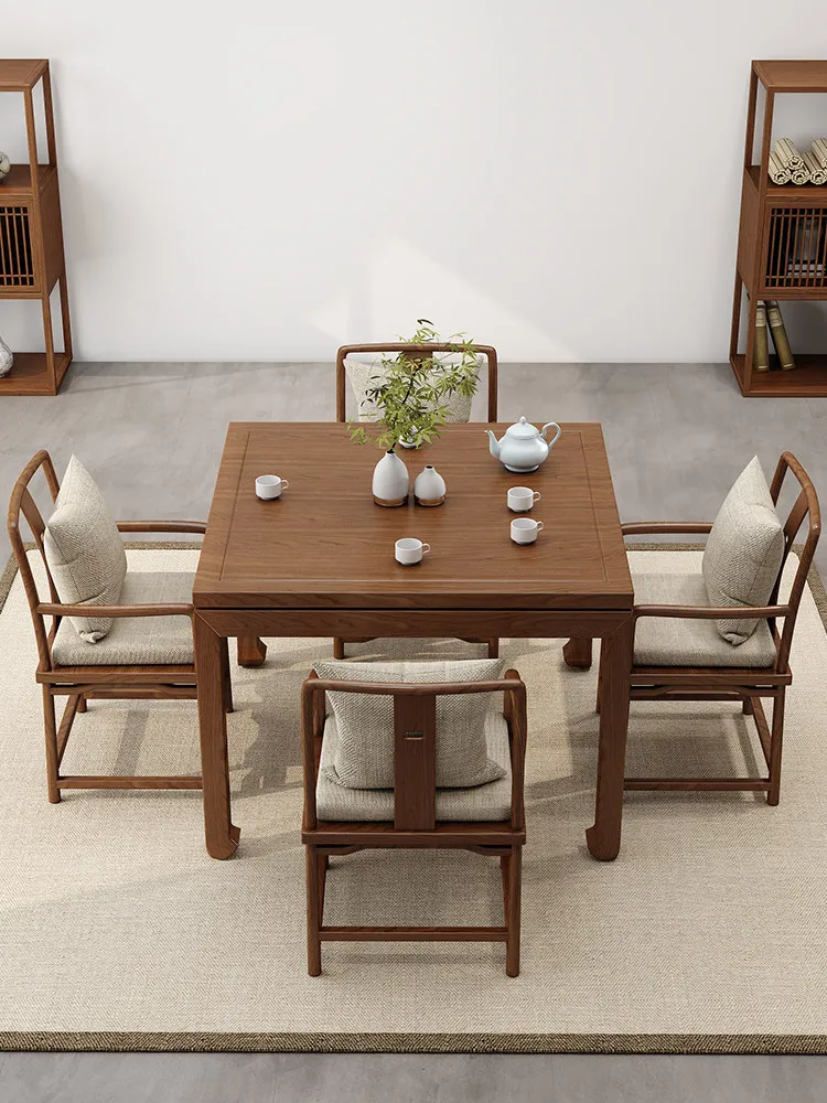 LMMM new Chinese solid wood square table, dining table and chair combination old elm wood eight immortals table