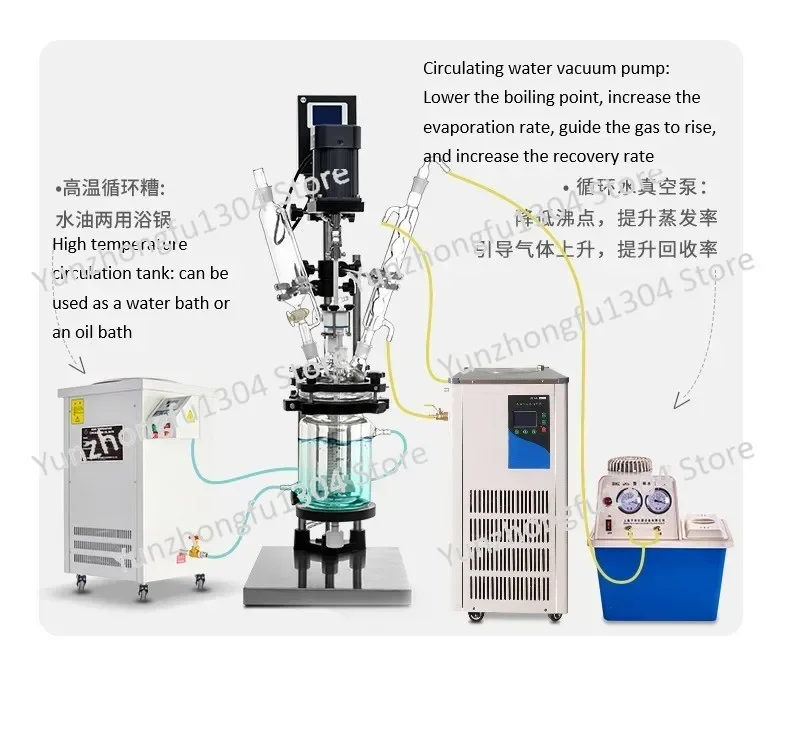 High Temperature Double Layer 1 2 3 5 10 20 30 50 100 150 200L Chemical Lab Vacuum Mixing Reaction Vessel Jacketed Glass Reactor