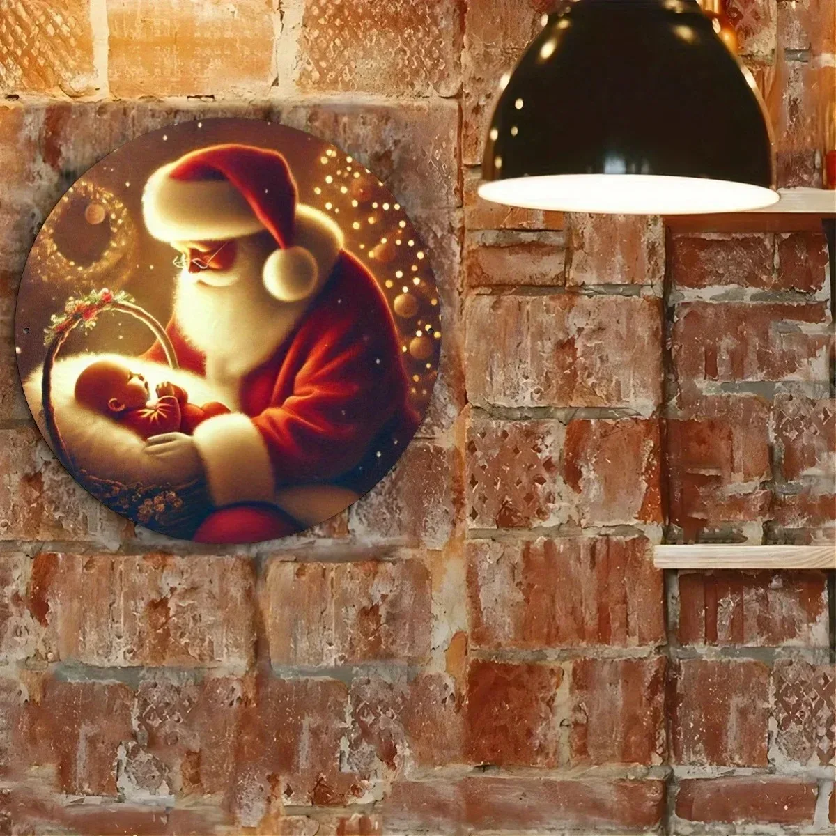 لافتة معدنية مستديرة سانتا كلوز الريفية مطبوعة يدورًا: ديكور حائط للباب والجدران المعيشة في المزرعة #5