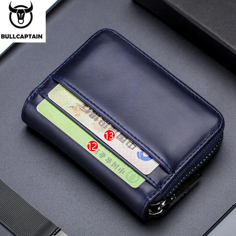 BULLCAPTAIN Leather Credit Card ID Card Holder Wallet Wallet Men Fashion Rfid Card Holder Wallet Business Card Holder Bag