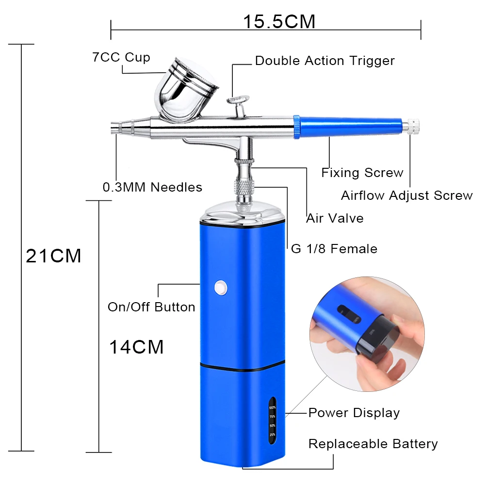 Portable Cordless Mini Airbrush With Air Compressor High Psi Wireless Travel Beauty Care Easy Use Dual Action Pen Women Gift