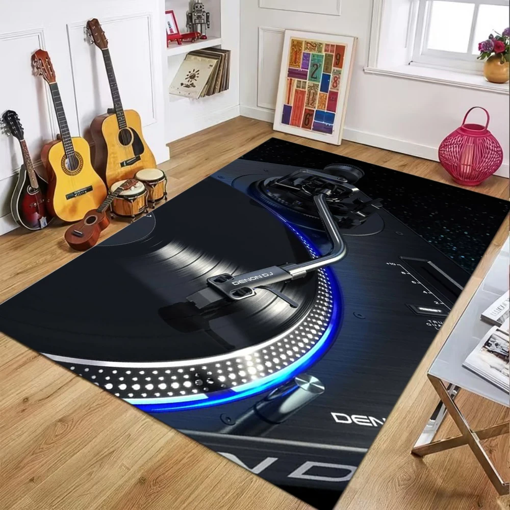 Vintage Realistic Turntable Vinyl Record Rug, Music Equipment Style Carpet, Home Decor Mat for Living Room Studio
