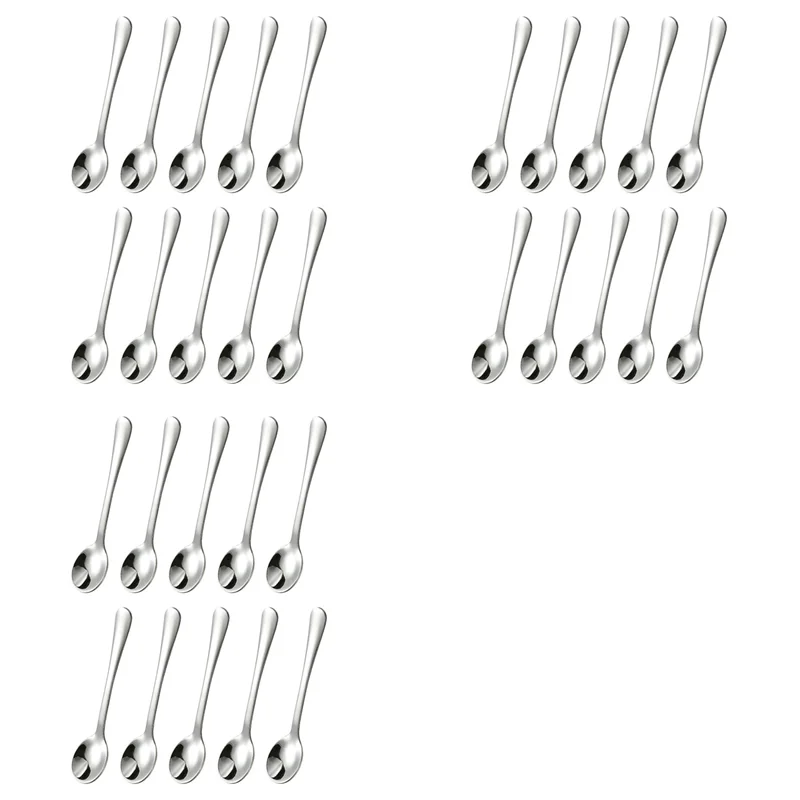 ABUI-30 PCS Condiment Spoons Stainless Steel Mini Spoons 3 Inches Cute Small Spoons Silver Tiny Spoon For Powder Spices Jars