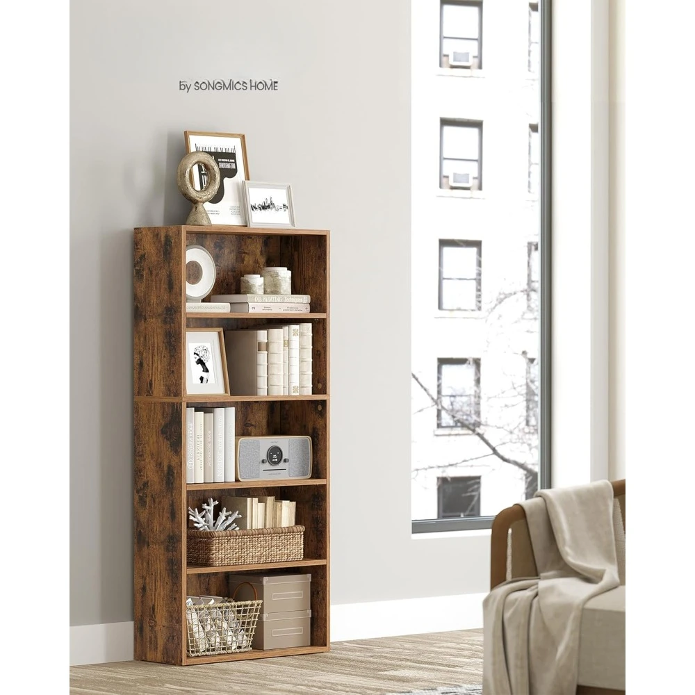 

Bookshelf, 23.6 Inches Wide, 5-Tier Open Bookcase with Adjustable Storage Shelves, Floor Standing Unit, Rustic Brown ULB