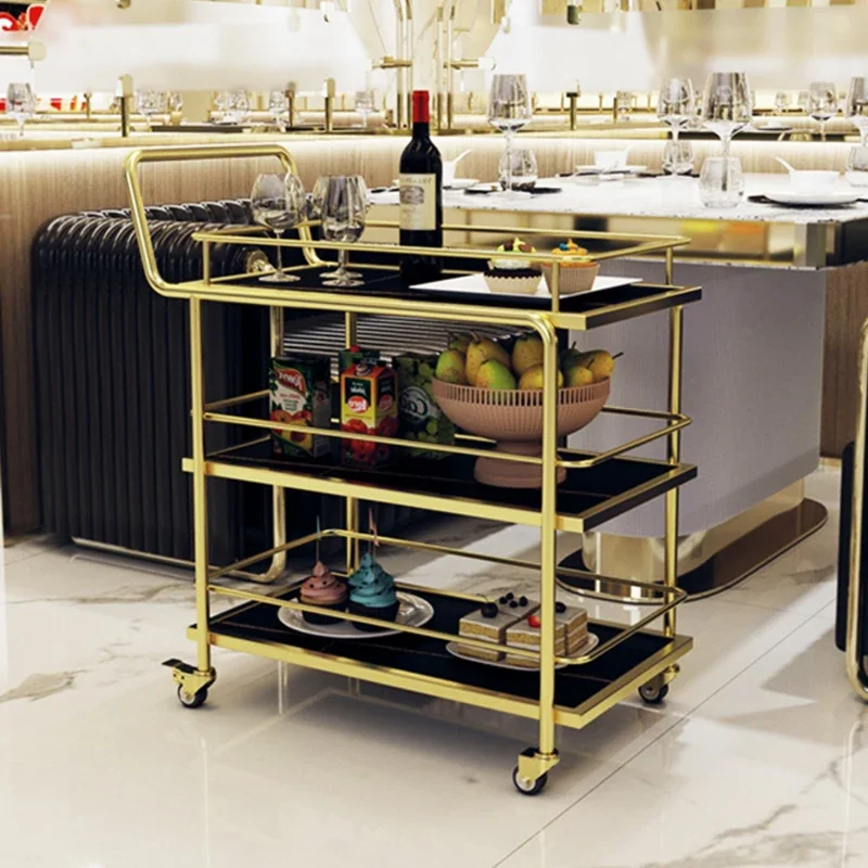 Free Shipping Cart Hotel Cleaning Wheeled Double Multipurpose Utility Storage Gold Trolley Tool High-style Rotating Bar Portable