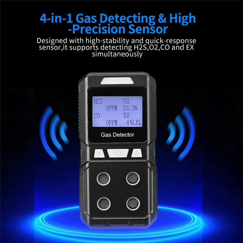 Portable 4 Gas Detector Toxic And Combustible Gas Detector Analyzer High Precision EX O2 H2S CO US Plug-New