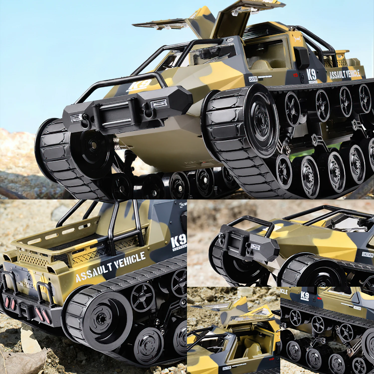 레이센트 RC 크롤러 1:12 스케일 2.4Ghz 무선 조종 탱크 4륜구동 360도 회전 ° 회전 드리프트 자동차 오프로드 모든 지형 RC 트럭 배터리 2개