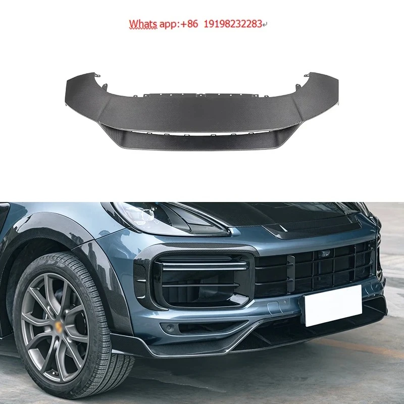 

For Porsche Cayenne Turbo 2018-2023 Carbon Fiber Front Lip Lower Deflector New Bumper Upgrade Front Spoiler For Car
