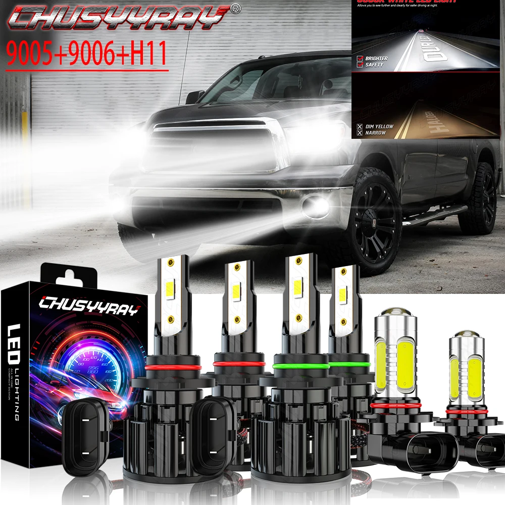 

CHUSYYRAY Car Lights 6x Compatible For Toyota Tundra 2007-2013 Combo 9005 9006 LED Headlight High / Low 9145 Fog Light Bulbs Kit