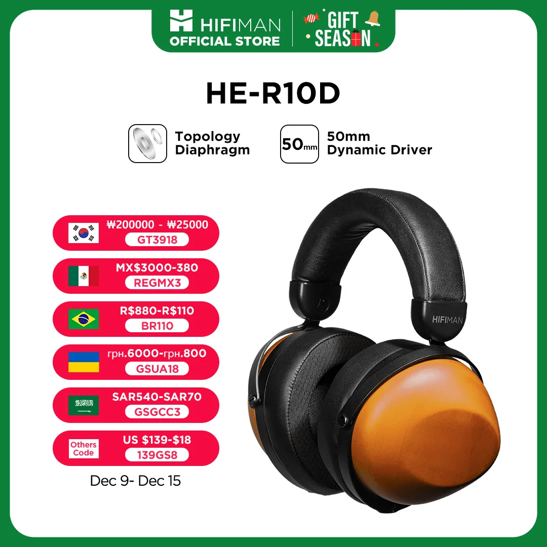 HIFIMAN HE-R10D 다이나믹 위상 드라이버, 유선 및 무선 버전, 클로즈백 오버이어 헤드폰, 가정 스튜디오 및 녹음용