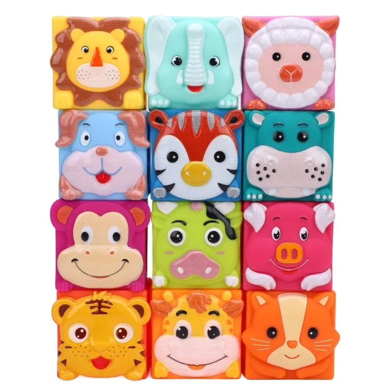12 Pcs Baby Blocks Stacking Building Toys Educational Animal Stacking Blocks Toy Developmental Playset