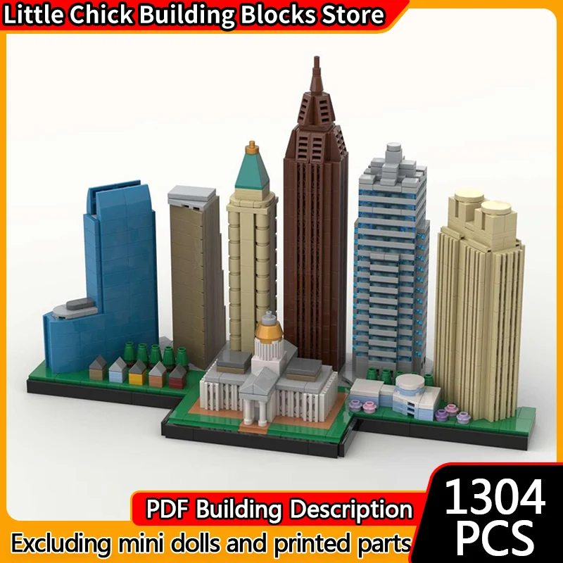 

Модель City Street View MOC, строительные кирпичи, Atlanta Skyline, модульная технология, детские праздничные подарки, сборные игрушки, костюм