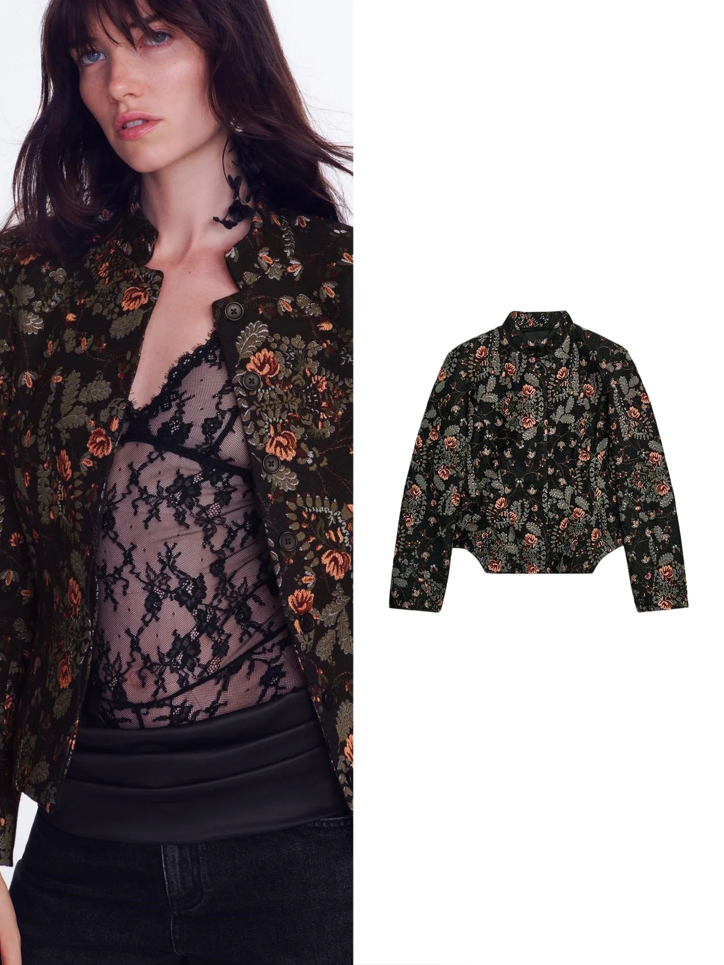 Fall New Commuter Style Women's Short Coat High Collar Long Sleeve Nine Points  Skirt Design Standard Polyester Fiber