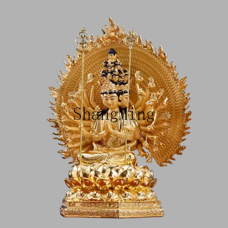 

ZYY pure copper gold thousand hands Guanyin bronze statue, home worship Guanyin Bodhisattva Buddha statue ornament