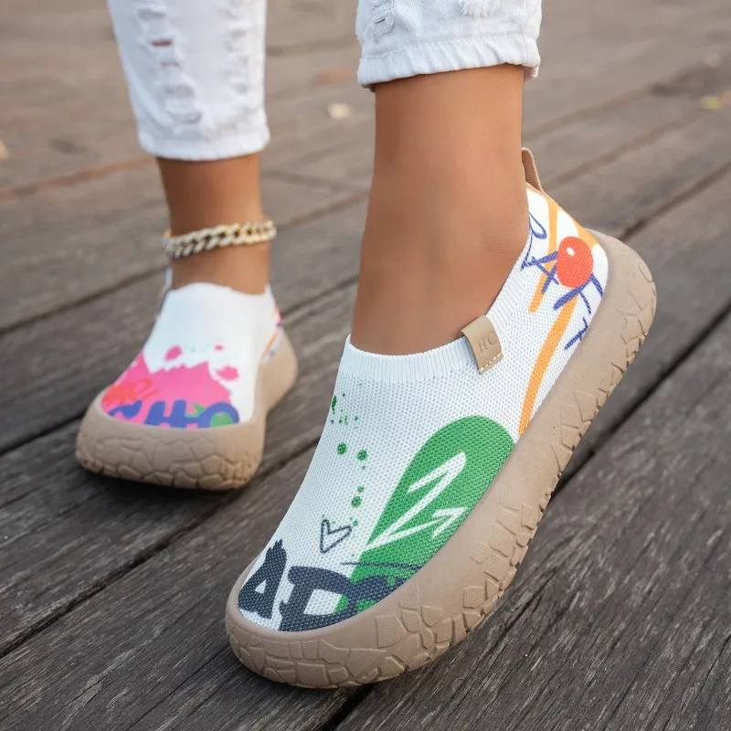 

Women's Painted Breathable Anti-slip Slip-on Casual Shoes Comfortable Lightweight EVA Insole Soft Graffiti Shoes Plus Size 36-43