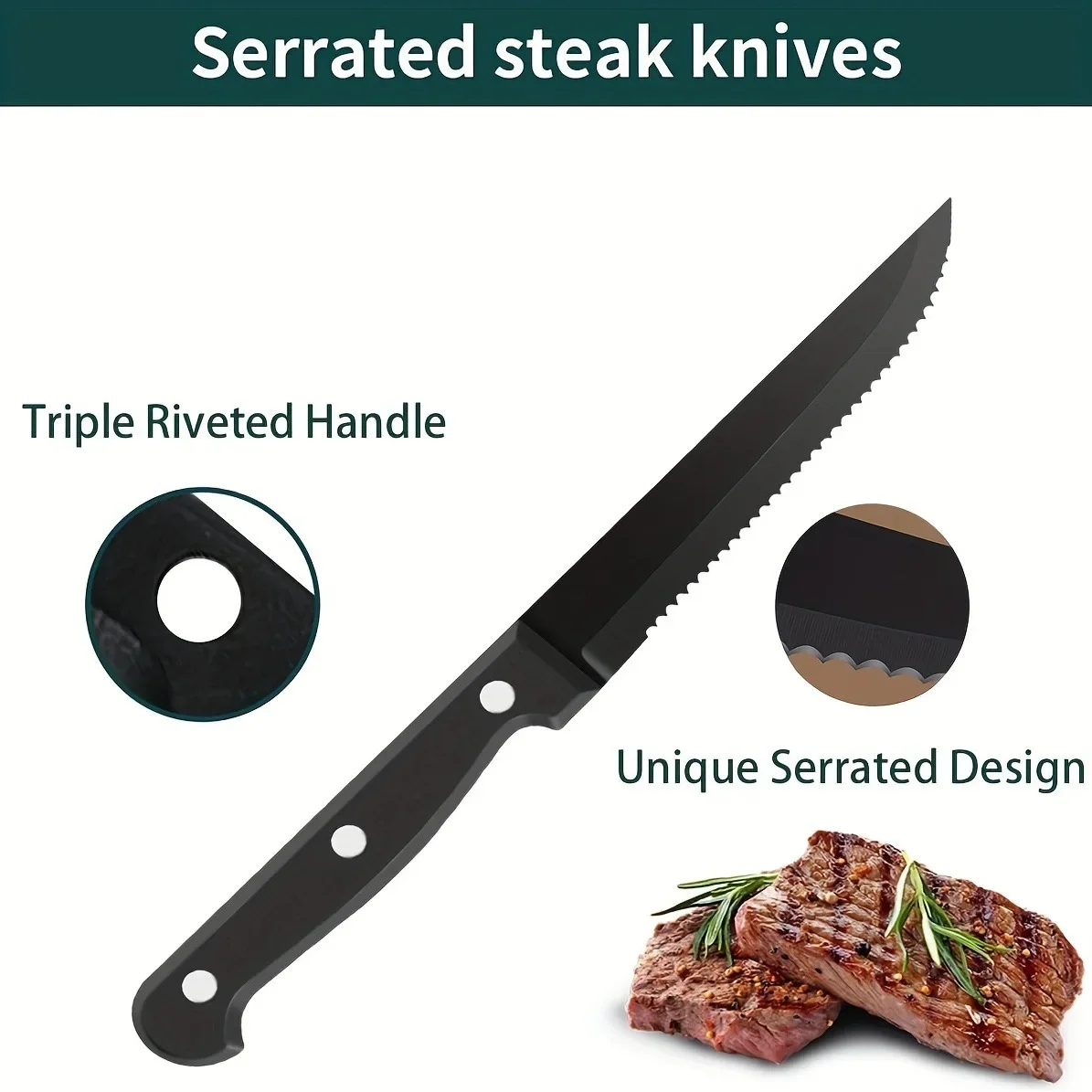 NEW 4PCS Steak Knives Set Sharp Blade Black PP Handle BBQ Picnic Meat Cutter Multi-function Fish Cutting Knife