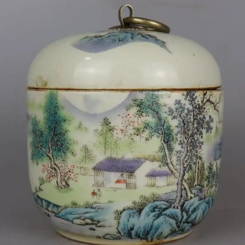 Qing Dynasty Qianlong Blue And White Porcelain Landscape Pattern Tea Pot 12cm Traditional Chinese Artistic Tea Infuser for Brewi