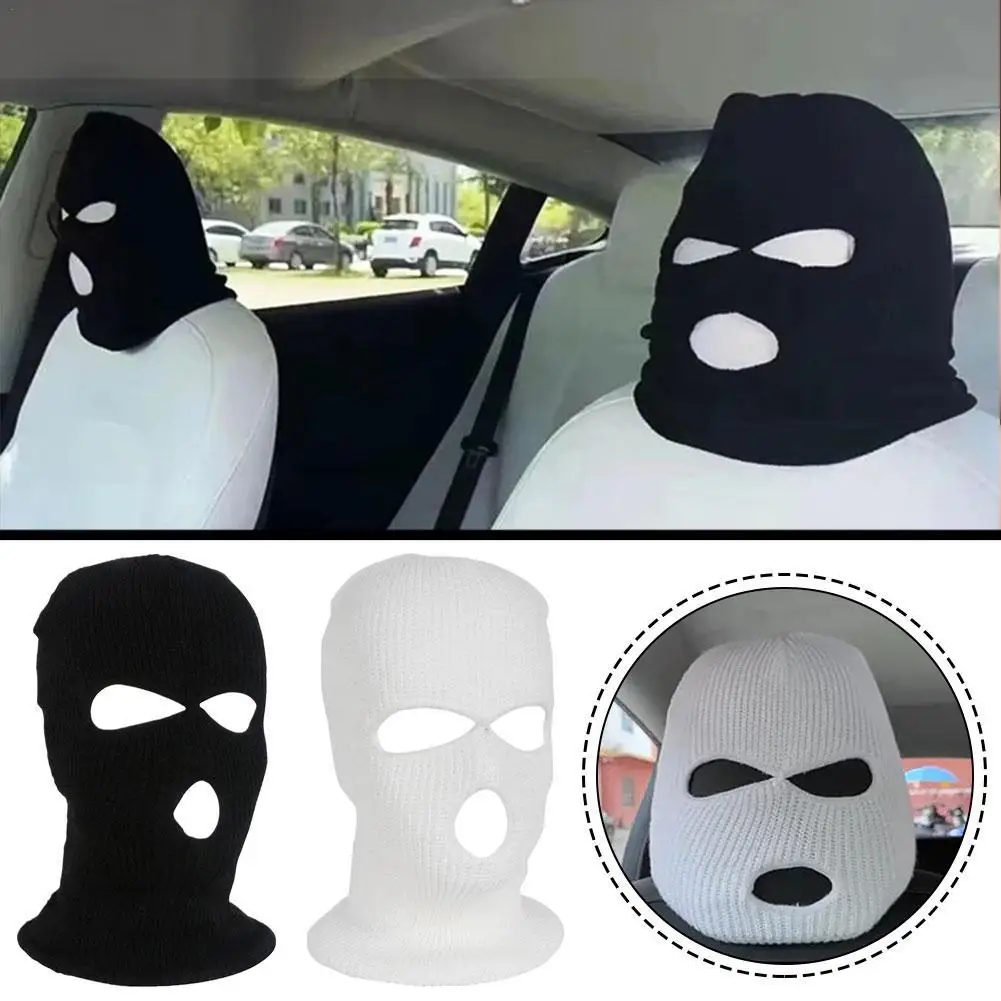 Universal Car Seat Headrest Cover Balaclava 3 Hole Full Cover Halloween Christmas Funny Car Decoration For Tesla BMW 