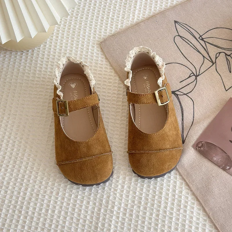 

Модная кружевная детская кожаная обувь, новинка весны 2026, детская повседневная обувь в стиле ретро, удобная обувь на мягкой подошве для девочек на плоской подошве