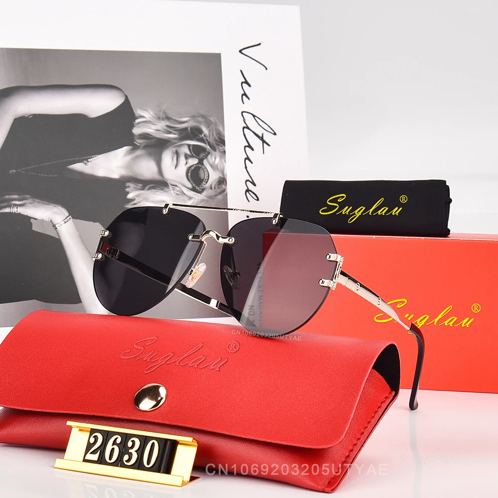 Suglau hochwertige Luxusmarke Damen ovale Sonnenbrille klassische Metall Anti-UV-Fahr sonnenbrille Mode Herren Casual Shades – Detail 5