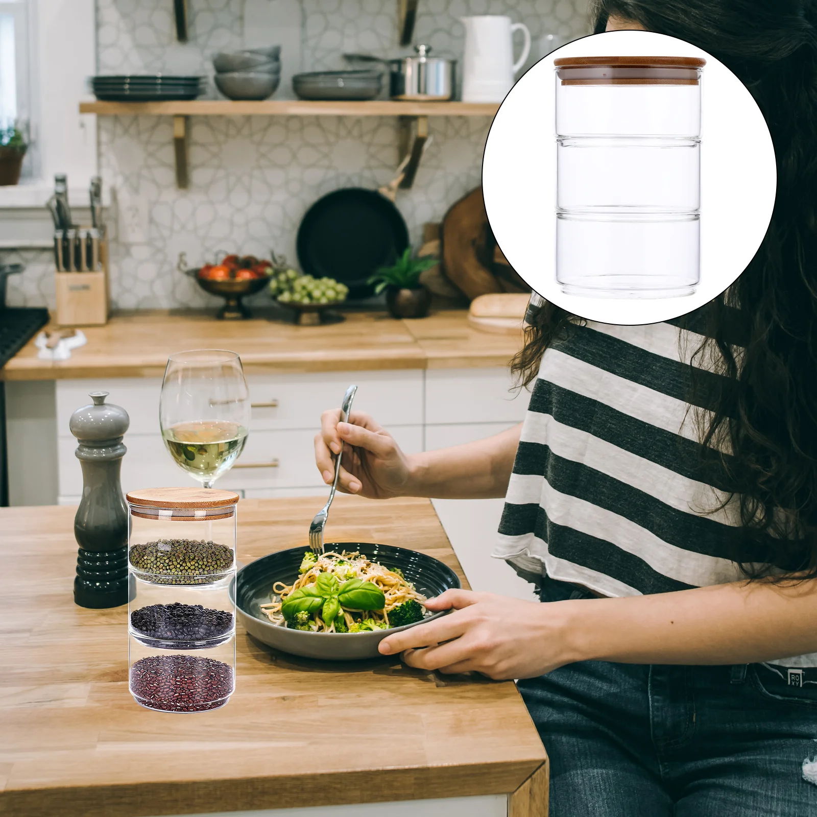 

1Pcs 3 Layer Freshness Bowl Glass Not Easy Deformation Warping Crack Kitchen Bowl Seasoning Dish