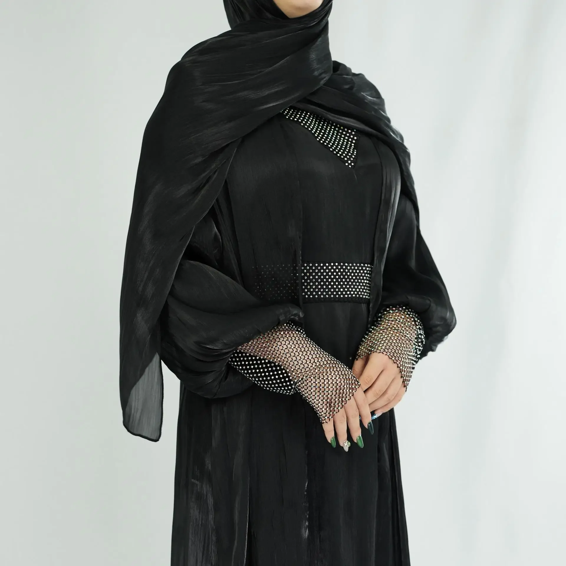 Set Cardigan Kimono Abayas terbuka Chiffon Lebaran & amp; Wanita Muslim, pakaian jubah kasual Islam wanita