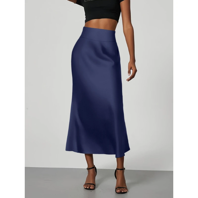 Falda de mujer verano versátil delgada Color sólido largo medio cuerpo falda moda temperamento señoras falda larga