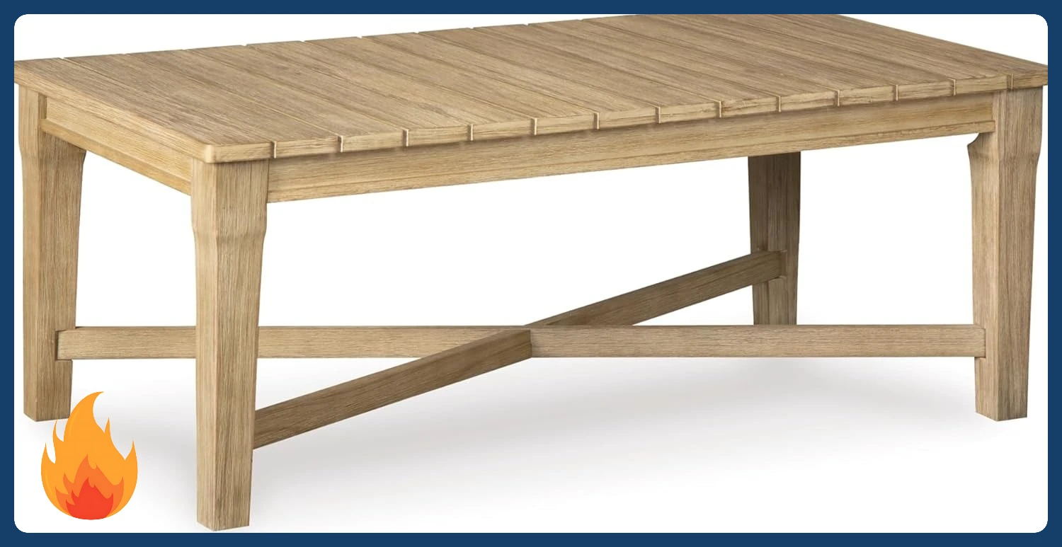 [New Arrival!]Outdoor Eucalyptus Carter Hall Patio Coffee Table, Beige