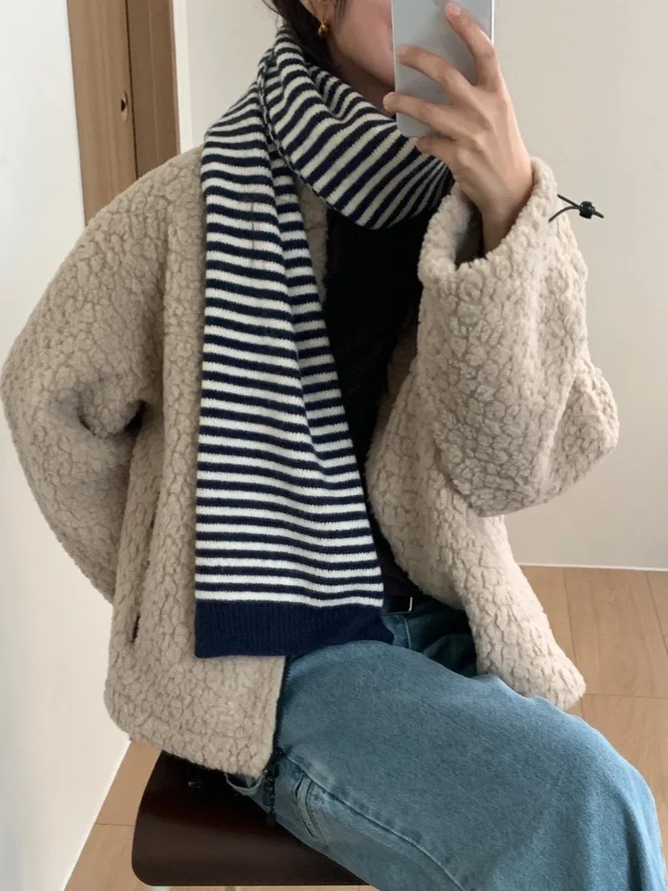 الكورية Sle فضفاضة تناسب فرو الضأن Jaet المرأة شتاء جديد صغير الحجم العصرية الوقوف طوق Dstring ملابس خارجية دافئة #5