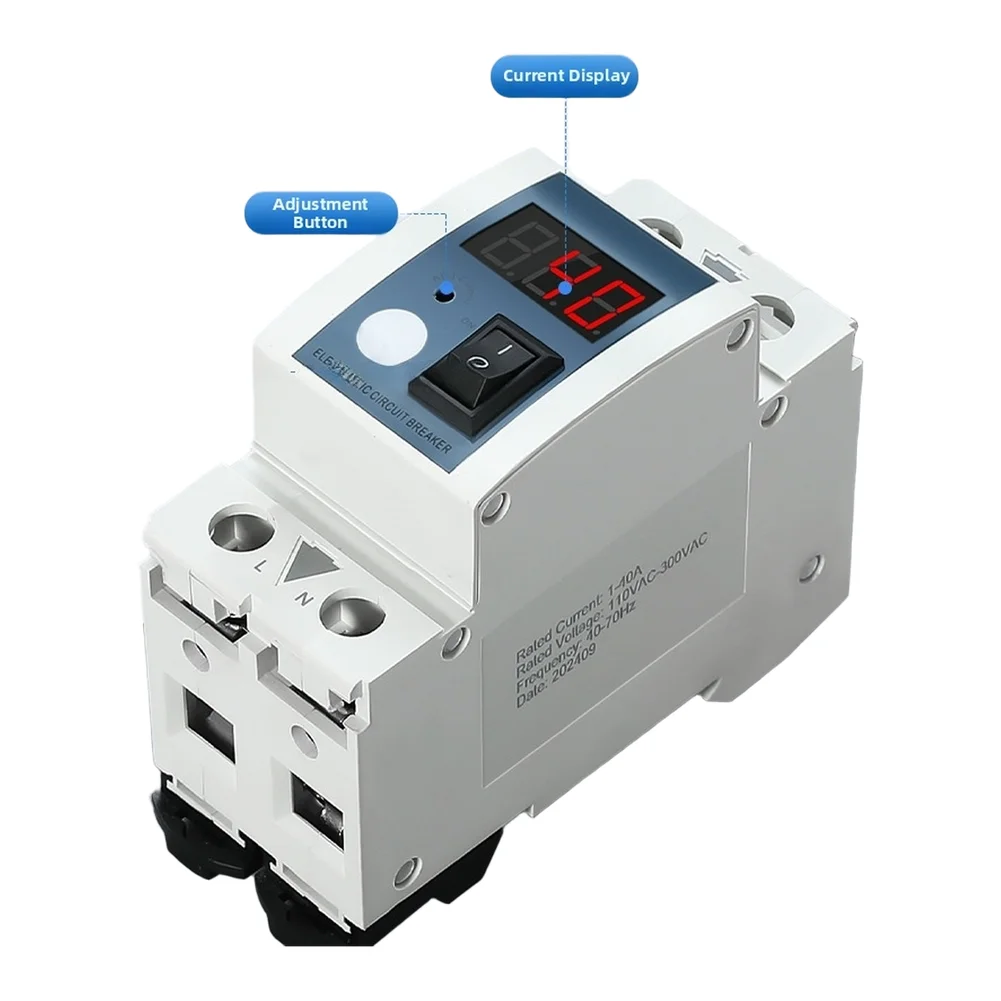 Current Limiting Breaker 1-40A with For overload Protection Auto Recovery and Visual Status Indicators on White Housing