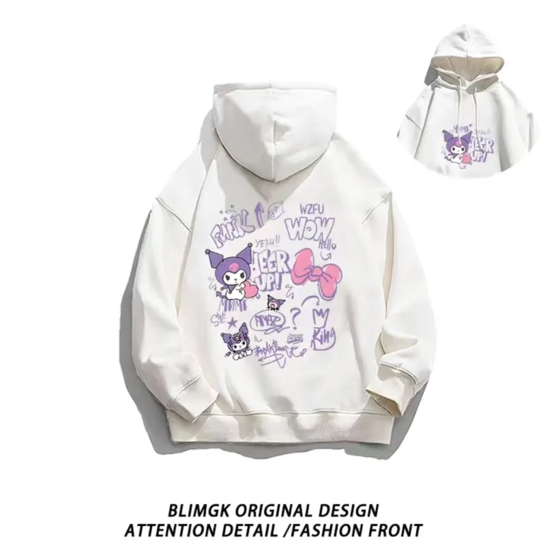 

Korean Preppy Style Kuromi Printed Hooded Sweatshirt Cute Spring Autumn Student Loose Casual Hoodies Top Jacket Streetwear Women