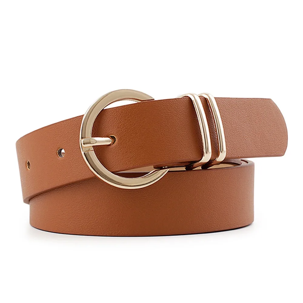 Vintage Gold Round Button Women's Belt Soft PU Leather Waistband Belts Simple Luxury Leather Belt Dresses