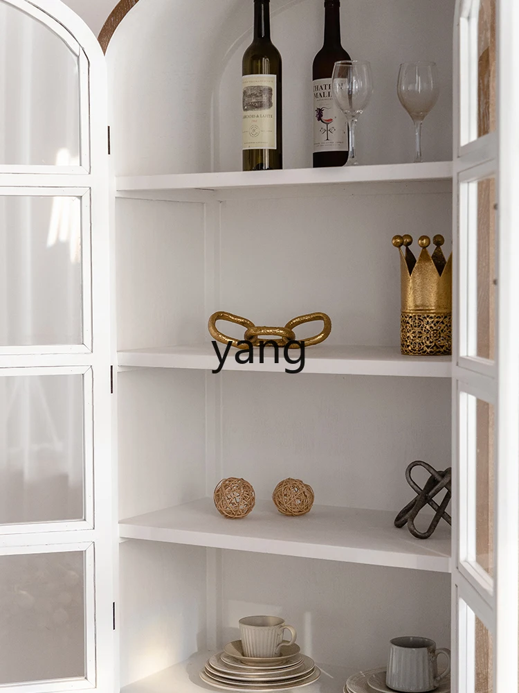 Yjq Wine Cabinet Display Household Solid Wood Carving Vintage Wall Locker Living Room Glass Display