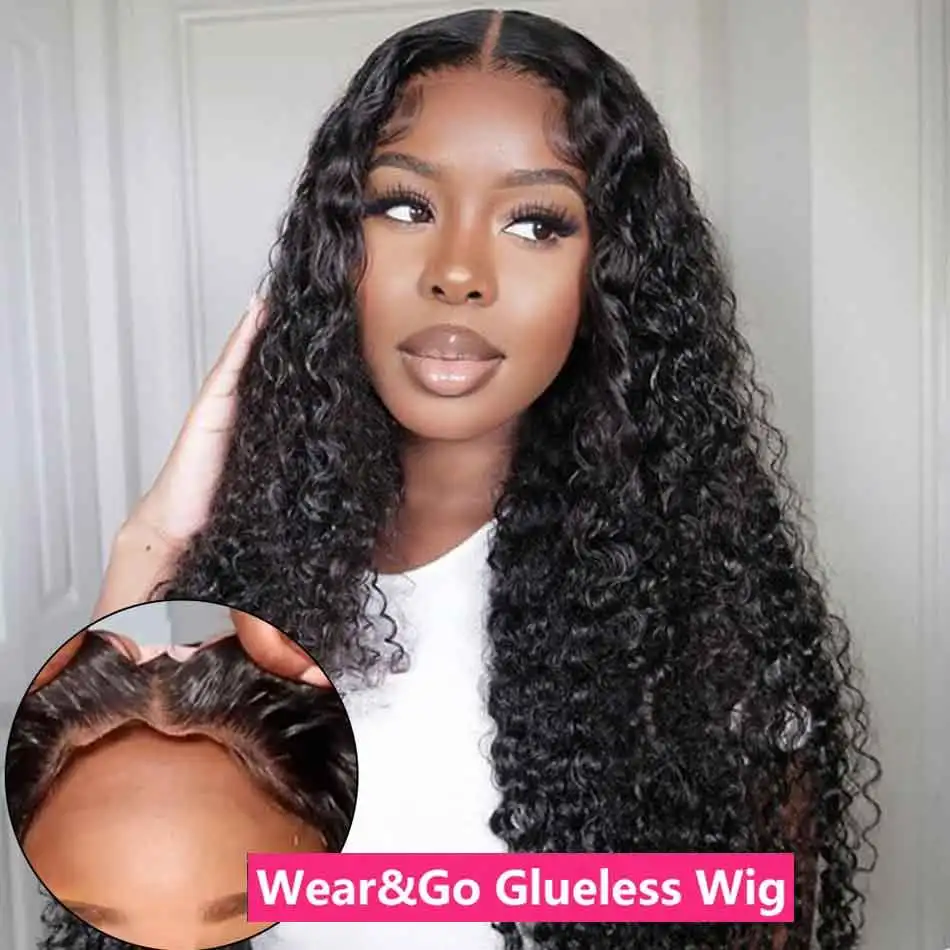 Wear and Go Deep Wave 4x4 5x5 HD Lace Closure Wig with Pre Plucked Hairline Pre Cut Curly Glueless Wigs Human Hair Ready to Wear