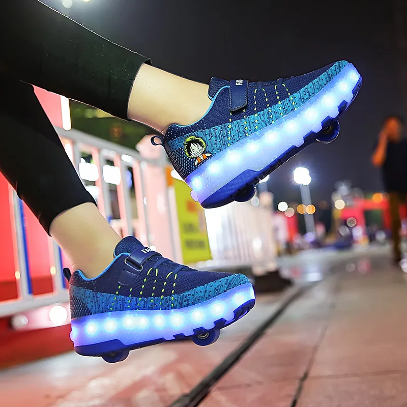 Inline Skating Children Boys Girls Roller Shoes LED Light Up USB Charging Roller Skates Casual Skateboarding Shoes Kids Sneakers