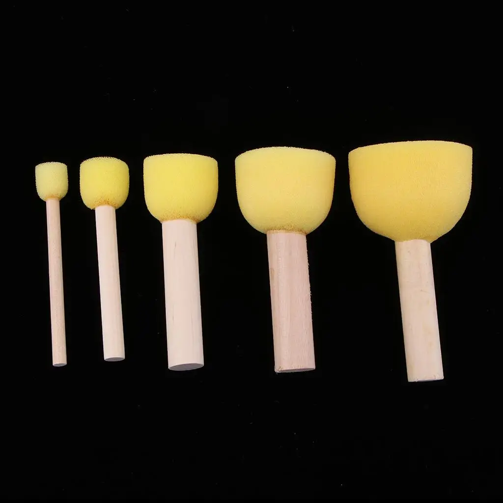 子供、絵画、フォーム、描画用の木製ハンドル付きスポンジブラシ、4〜6パック、5個