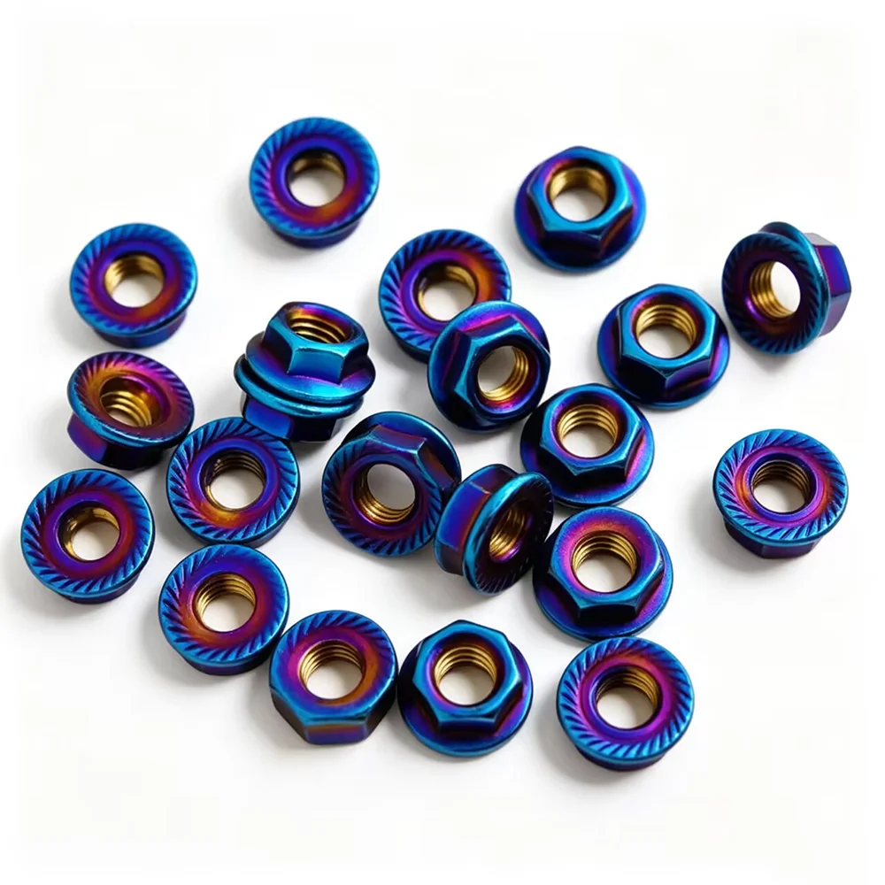5pcs Stainless Steel Hexagonal Anti-loosening Nuts M5 M6 M8 M10 Auto Motorcycle Modification Flange Nuts Blued