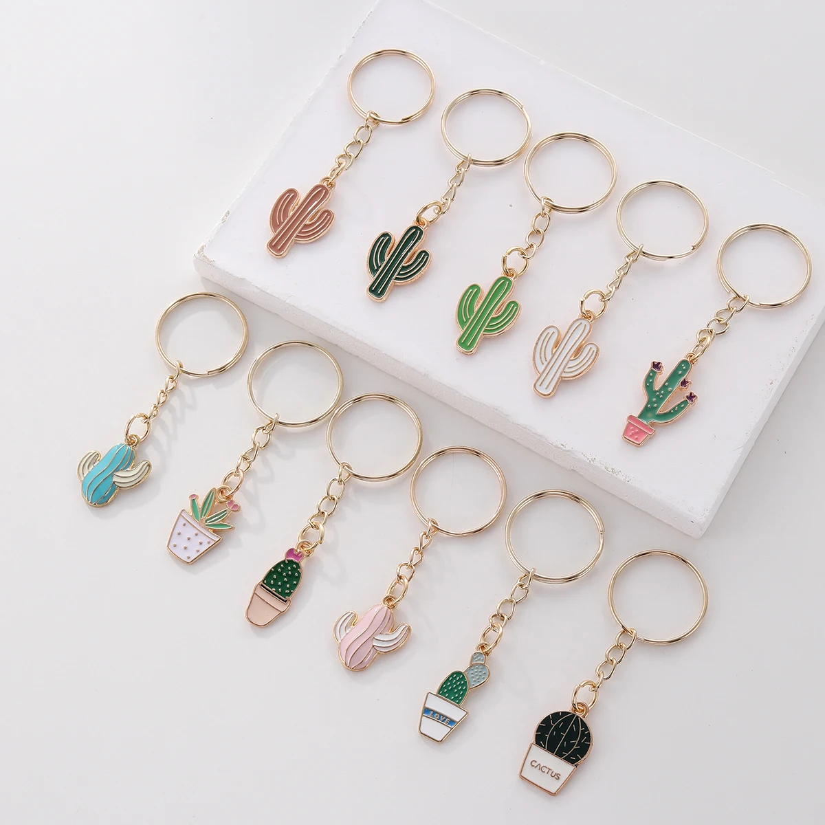 11pcs Cute Alloy Cactus Keyring Fashion Metal Key chain decoration Purse Bag Backpack Car Accessory Birthday Party Favors Gift