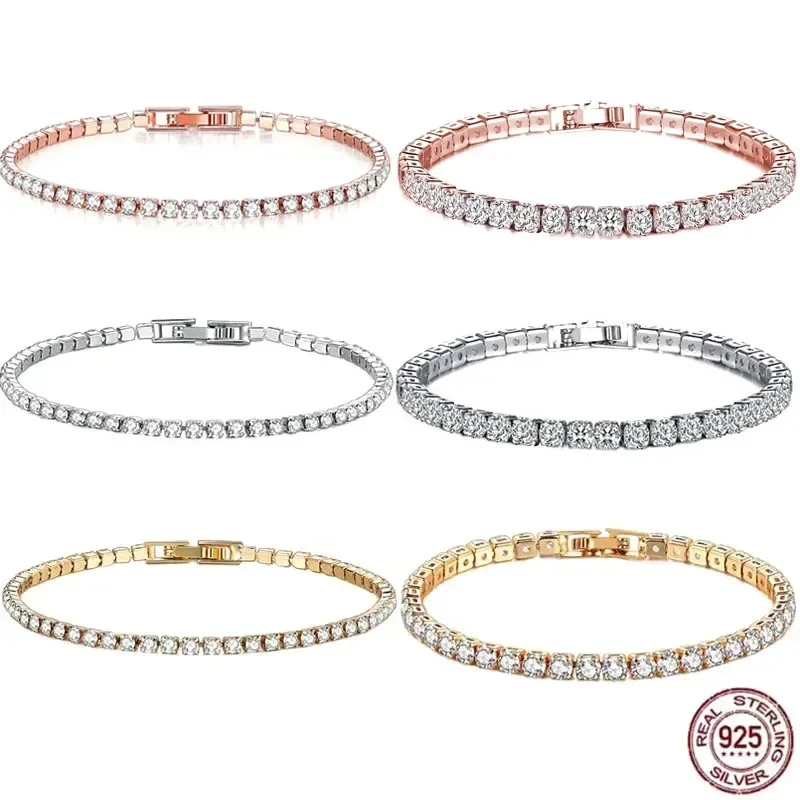 

New Exquisite Tennis Bracelet 925 Sterling Silver Hip Hop Trend Gold Color Women's and Men's Bracelet Crystal Jewelry Gift