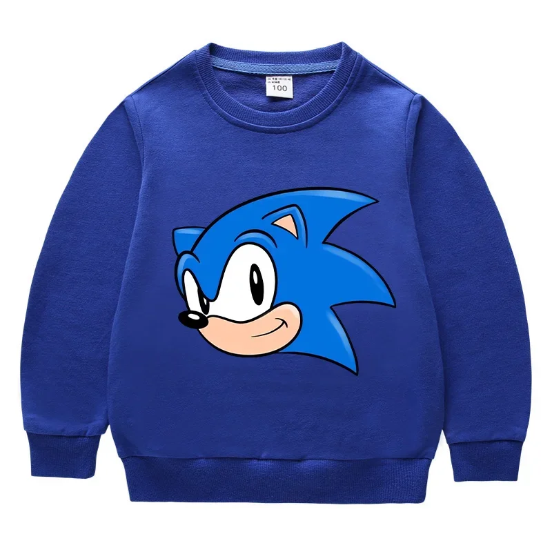 New Sonics Child Sweatshirt Cartoon Anime Printed Long-sleeved T-shirt Kids Boys Casual Sports Tops Girls Comfortable Clothing