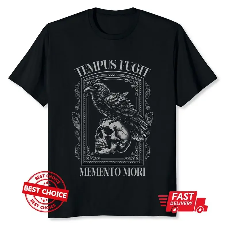 Tempus Fugit Memento Mori Skull Crow Bird  T shirt S 5XL