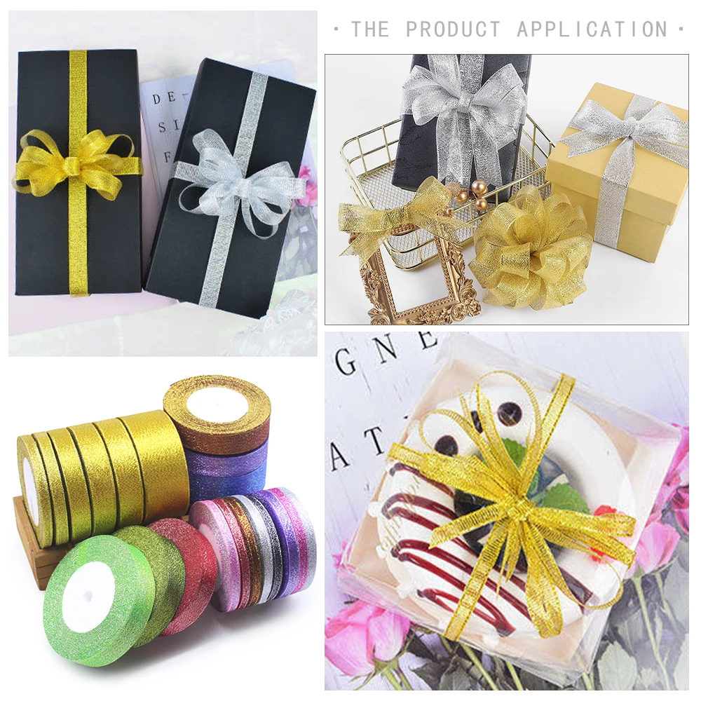 25 Yards/Roll Metallic Glitter Ribbon Christmas Wedding Decoration Ribbon DIY Bows Gift Wrapping Onion Ribbon 6/10/15/25/40MM